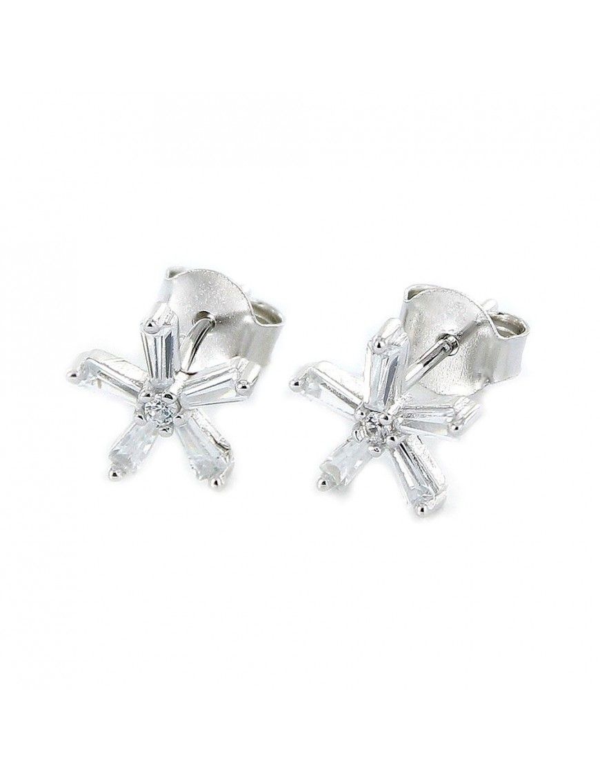 Pendientes de plata flor cinco pétalos 9106870