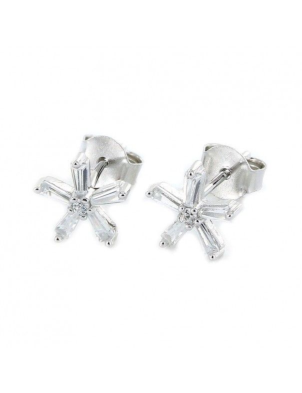 Pendientes de plata flor cinco pétalos 9106870