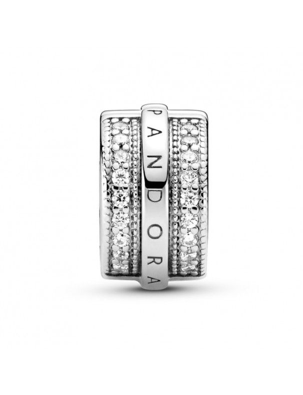 Clip Pandora plata Logo con Líneas Brillantes en Pavé 799042C01