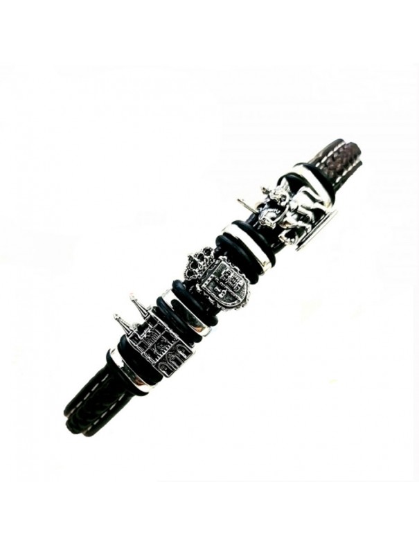 Pulsera de plata, acero y piel de Burgos para hombre 9110798