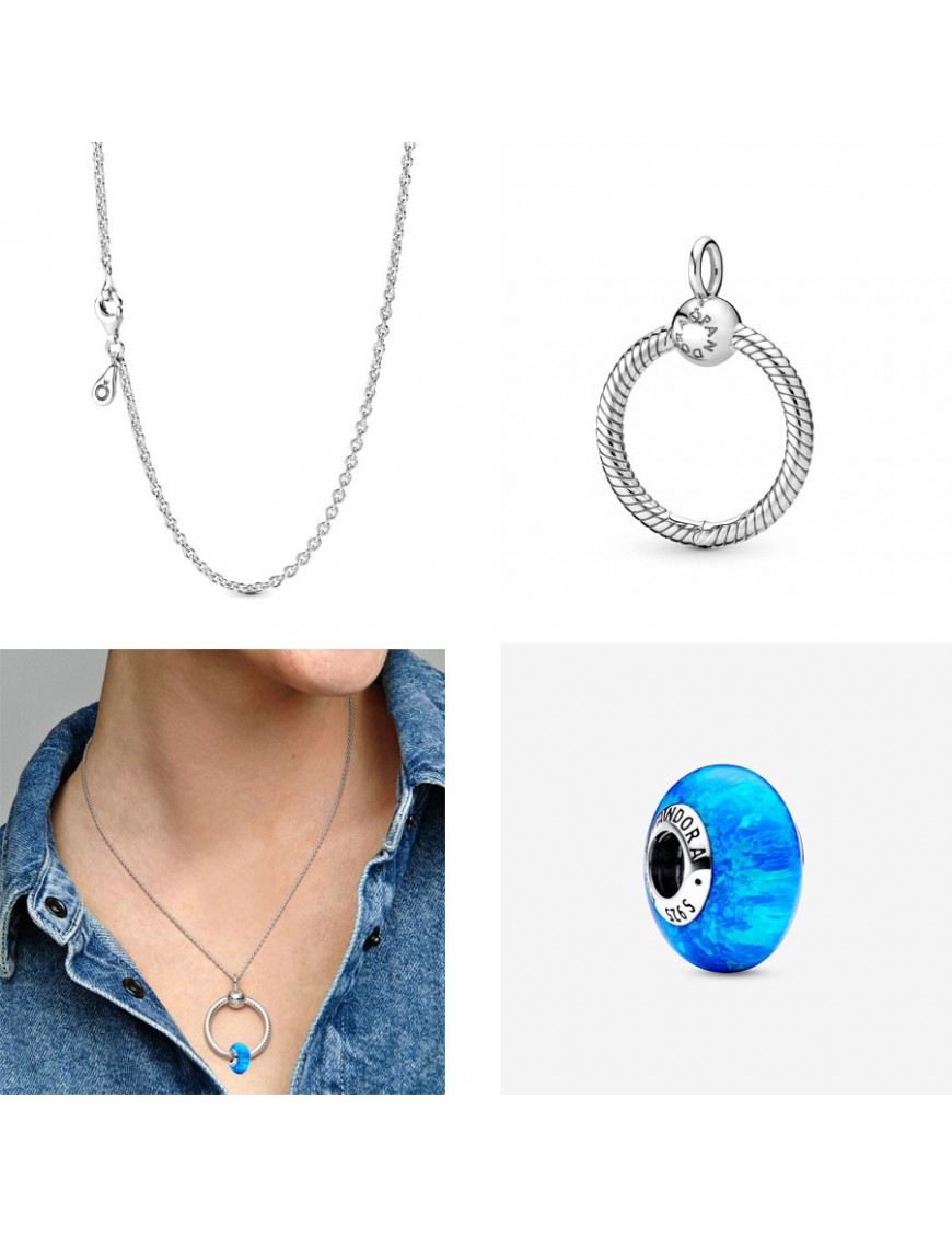 Pack Pandora Colgante O con Murano Azul y Cadena 398296&